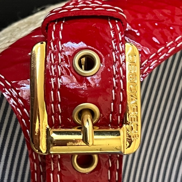 DSQUARED2 Lindoss Gloss Fiamma red buckle platform wedge sandals 39 - Picture 7 of 11